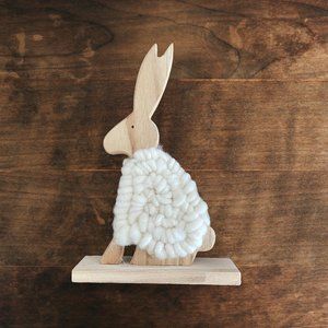 Primitive wooden chunky bunny table decor NWT